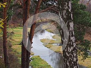 Fall landscape,reflection of the forest in the river