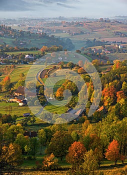 Fall landscape in Slovakia. Rural countryside in Polana region.