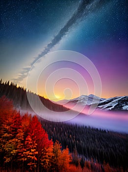 Fallwinter landscape spacious volumetric pastel tones. photo
