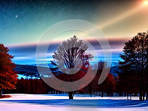 Fallwinter landscape spacious volumetric pastel tones. photo