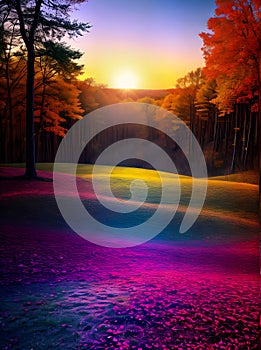 Fallwinter landscape spacious volumetric pastel tones. photo
