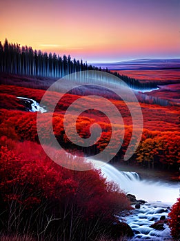 Fallwinter landscape spacious volumetric pastel tones. photo