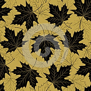 Fall leaf seamless pattern. Autumn foliage. Repeating golden color design.