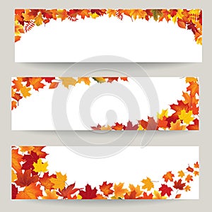 Fall leaves banner set. Swirl autumn leaf background. Nature border