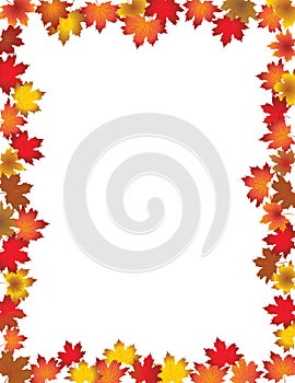 Fall Leaves Border  on White Background.