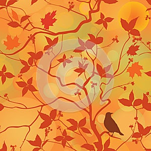 Fall leaves floral seamless pattern. Autumn forest background wi
