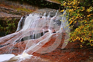 Fall Leaves Red Waterfall