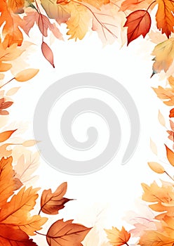 Fall leaves scattered on the ground watercolor border frame