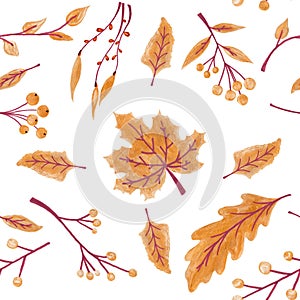 Fall leaves seamless pattern with gold glitter texture. illustration for stylish background, banner, textile, wrapping