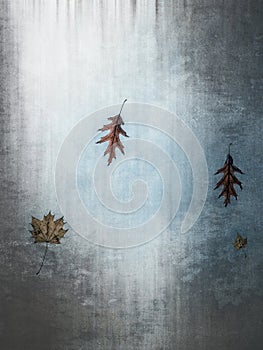 Fall leaves in winter vintage background