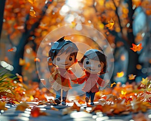 Fall in Love with These Adorable Leaf-Loving Kids: A Cute Cartoo