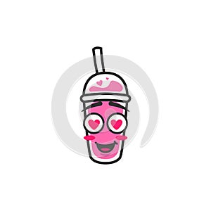 Fall in love lust with heart eye cup drink character mascot emoji drink cartoon style illustration