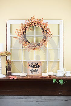 Fall mantel decor - light and bright style