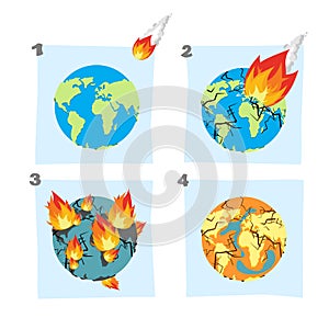 Fall meteorite impact on Earth. An asteroid flies on planet. Hi