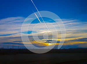 The fall of meteorites in the blue sky photo