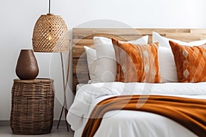 fall modern pillow interior design bed lamp home decoration decor orange. Generative AI.