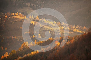 Fall in mountain hills. October scene