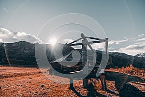 Fall mountain scenery with a hut