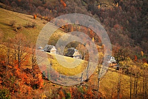 Fall in mountain village. October scene