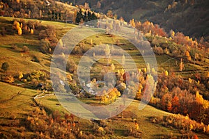 Fall in mountain village. October scene