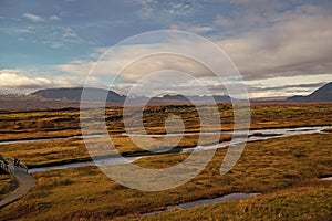 fall nature of icelandic landscape. thingvellir nature. Thingvellir Park river. river in autumn iceland. autumn nature