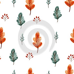 Fall oak leaves autumn seamless watercolor pattern