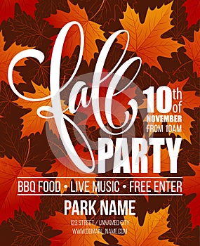 Fall Party. Template for Autumn poster, banner, flyer. Vector illustration. Vector illustration