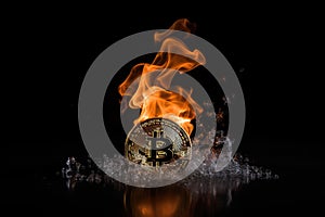 The fall in the price of bitcoin against the background of a red abstract virtual background. The collapse of the