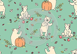 Fall Pumpkin Bear Vector Pattern