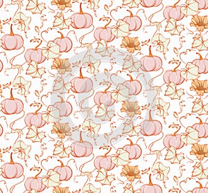 Fall pumpkin seamless pattern. Fairy tale nursery repeat background, wild flower autumn bloom illustration.  Kids baby girl