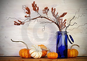 Fall Pumpkins Blue Vase