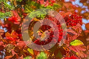 Fall red berries,digital art