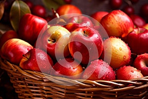 Fall\'s fruitful gift, basket overflowing with red juicy organic apples