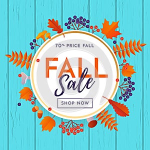 Fall sale poster banner vector leaf pattern background for autumn shopping