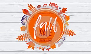 Fall sale poster banner vector leaf pattern background for autumn shopping