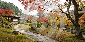 Fall scenery of colorful foliage of Japanese maple trees photo
