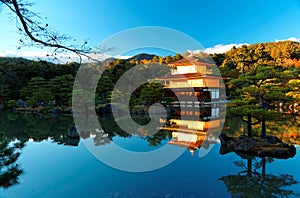 Fall scenery of Kinkakuji, a famous Zen Buddhist temple in Kyoto Japan