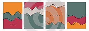 Fall season backgrounds. Autumn colors. Various abstract shapes and black curved lines.