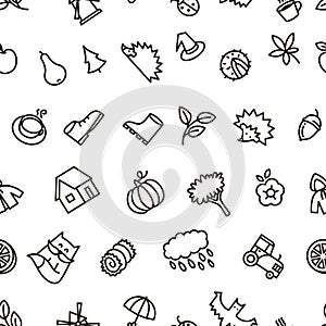 Fall season balck and white cute vector seamless pattern