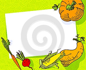 Fall season banner. Autumn frame with crop vegetables