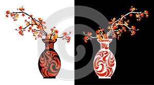 Autumn season maple branches in vase vector design set