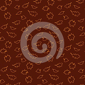 Fall season seamless pattern with leafs on brown background vector illustration