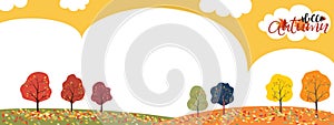 Fall seasonbackground banner Set of Tree with multicolour leaves falling on grround,Vecyor illustration backdrop banner Hello photo