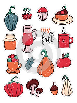 Fall stickers set in cartoon style