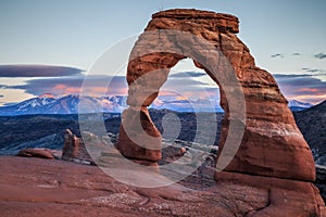 Fall Sunset and Colors on Delicate Arch, Arches National Park, Utah