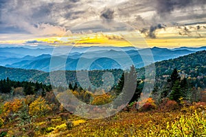 Fall sunset, Cowee Mountains, Blue Ridge Parkway