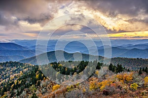 Fall sunset, Cowee Mountains, Blue Ridge Parkway