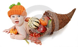 Fall Thanksgiving Baby in a Cornucopia