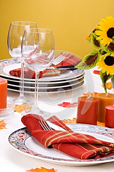 Fall theme dinner table settin