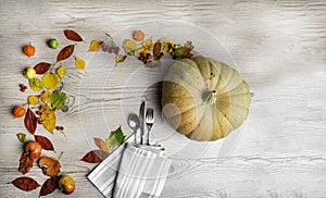 Fall Themed Table Setting Arrangement for a Seasonal Party, Thanksgiving day concept